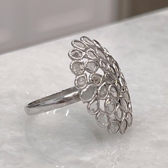 Polki Diamond Sterling Silver Platinum Ring - Picture 8 of 14